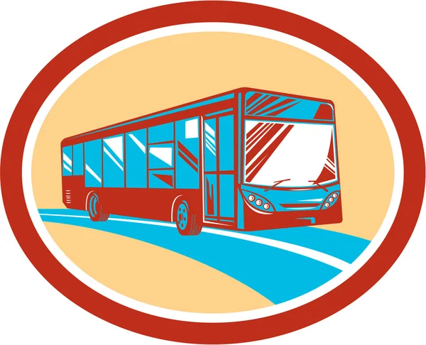 Tourist Coach Shuttle Bus Oval Retro — Stock Vector