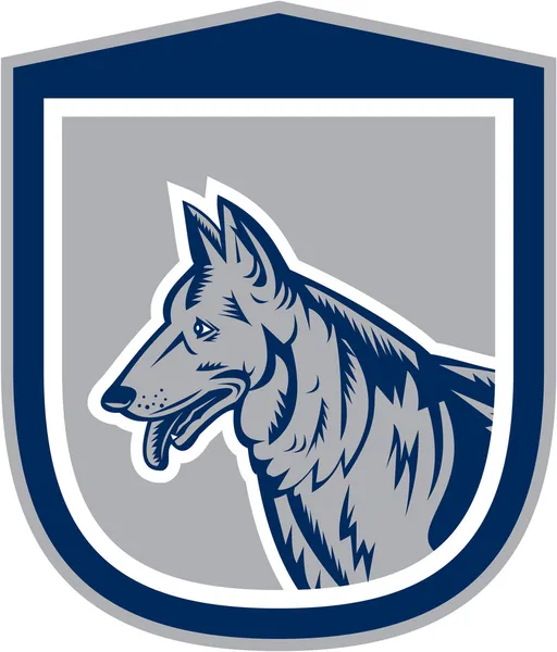 Duitse Herder Honden hoofd schild houtsnede — Stockvector