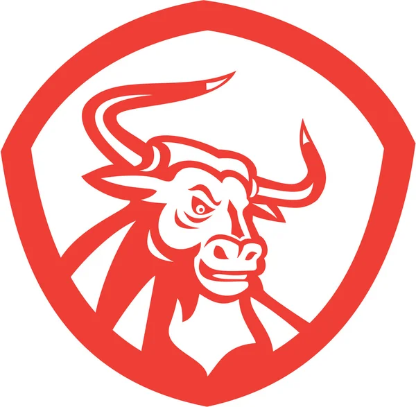 Boos texas longhorn stier hoofd schild retro — Stockvector