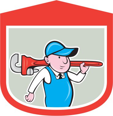büyük İngiliz anahtarı kalkan karikatür holding tesisatçı