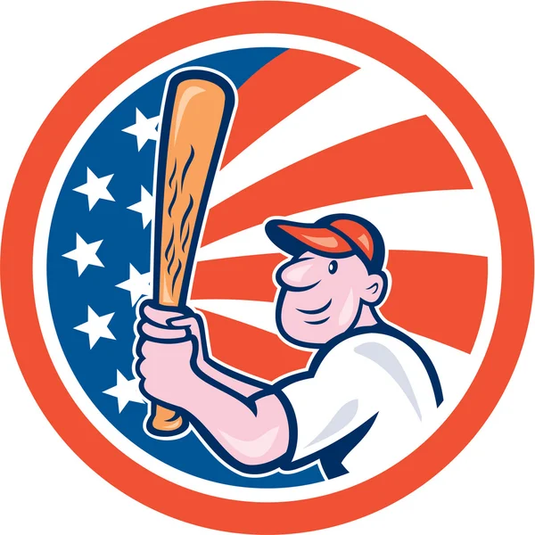 Amerikai baseball játékos szemrebbenés kör rajzfilm — Stock Vector