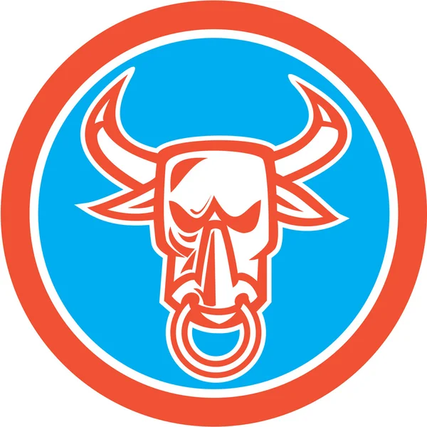 Bull Cow Head Nose Ring Circle Cartoon — Stock Vector