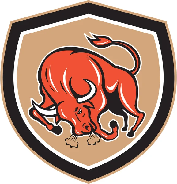 Arrabbiato Bull carica scudo cartone animato — Vettoriale Stock