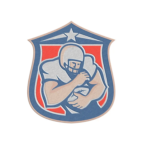 Metálico Futebol Americano Segurando Ball Shield Retro — Fotografia de Stock