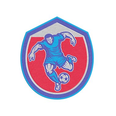 Metalik futbol oyuncu çalışan tekme top retro