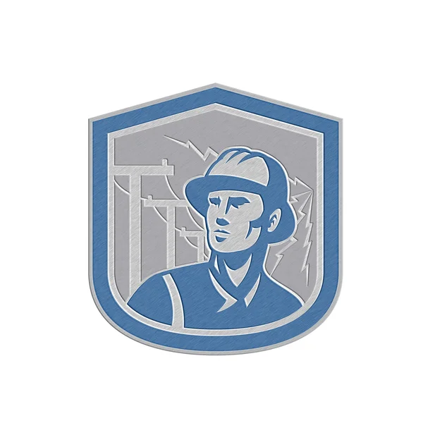 Metallic Power Lineman Repairman Shield Retro — Stock Photo, Image