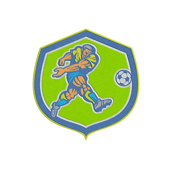 Metallic Soccer Football Player Kicking Ball Retro — Stock Photo, Image