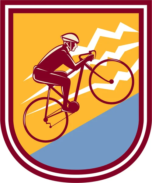 Ciclista montando bicicleta de montaña retro — Vector de stock