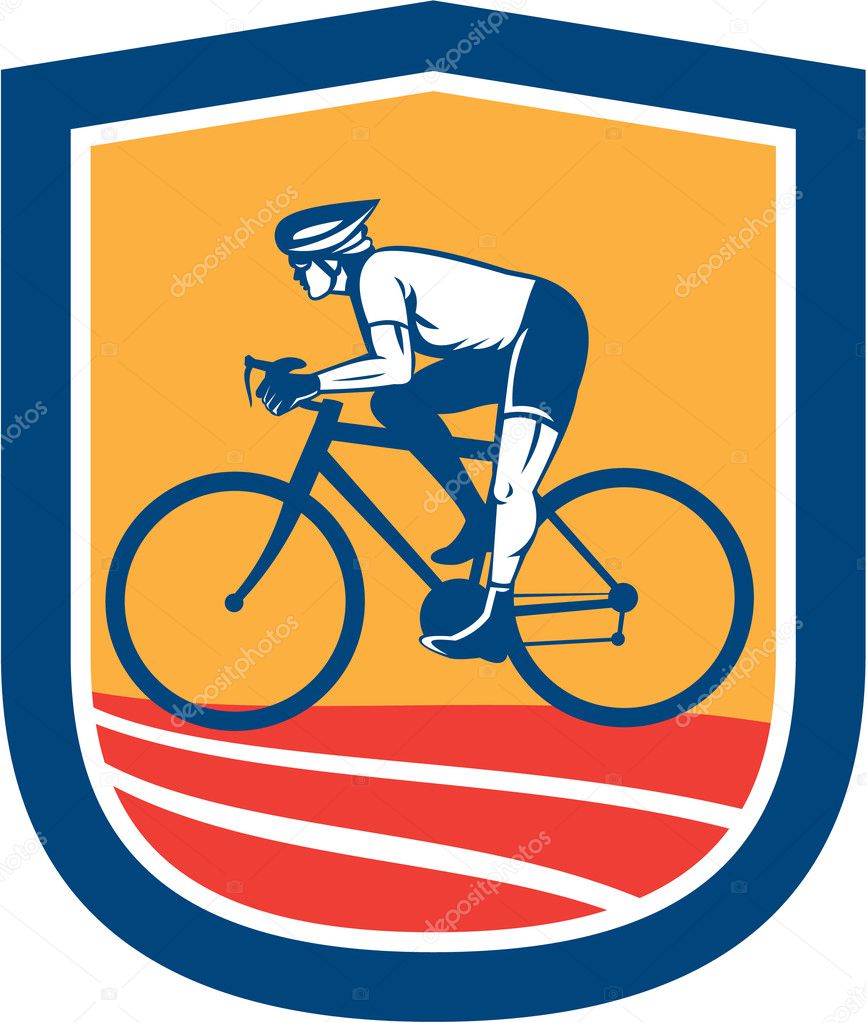 Cyclist Riding Bicycle Cycling Side View Retro