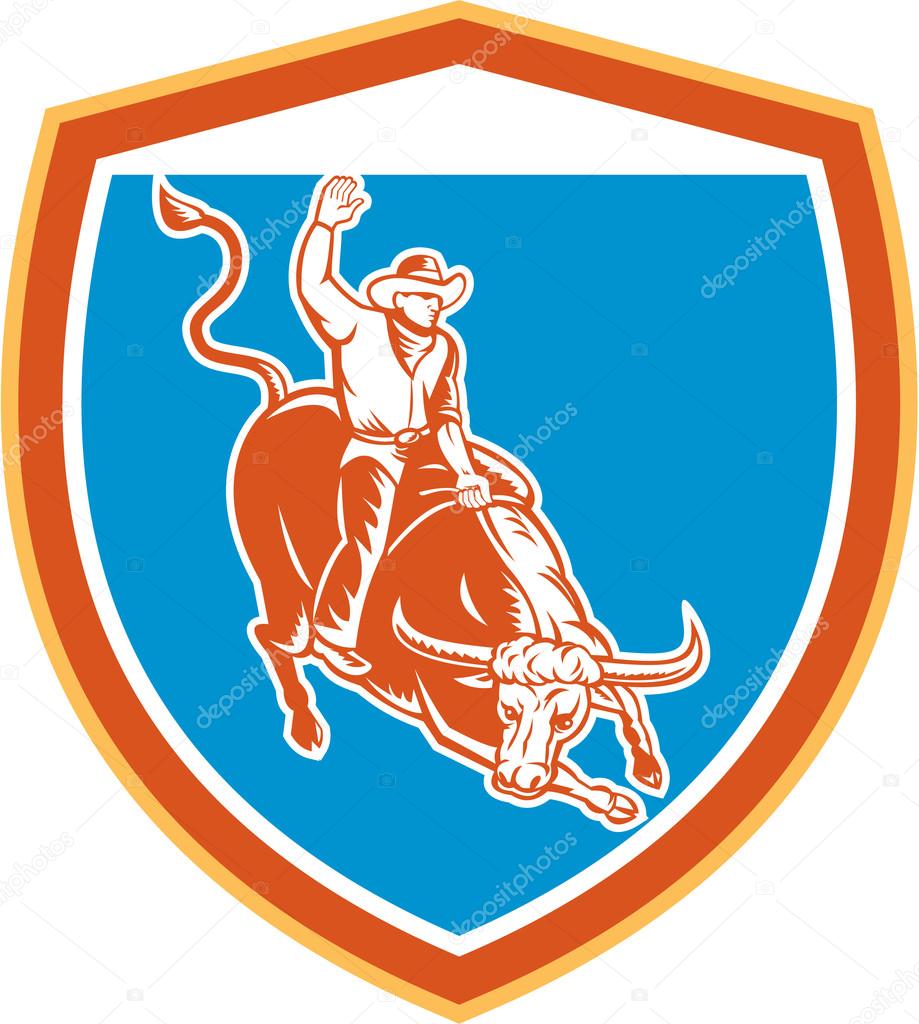 Rodeo Cowboy Bull Riding Shield Retro