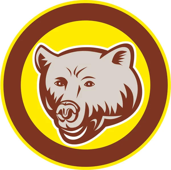 Grizzly Bear Head Circle Retro — Stock Vector