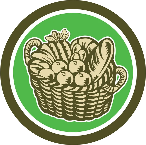 作物収穫バスケット サークル レトロ — ストックベクタ