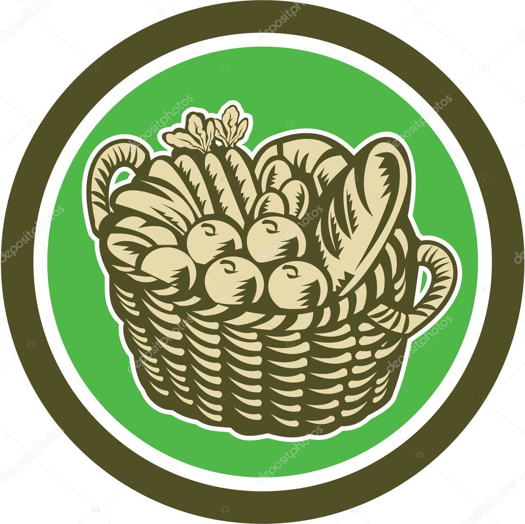 Crop Harvest Basket Circle Retro