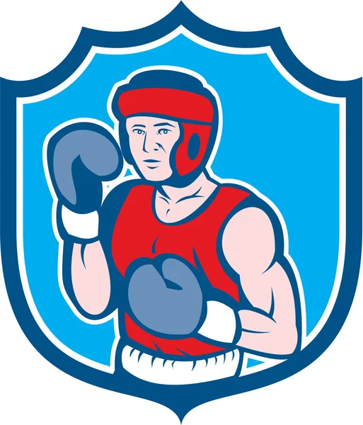 Amatör boxare hållning sköld tecknad — Stock vektor