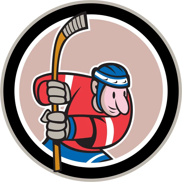 Hockeyer met stok cartoon — Stockvector