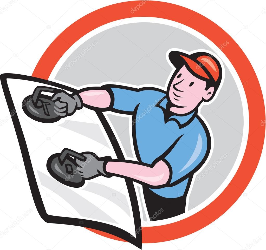 Automotive Glass Installer Front Circle Cartoon