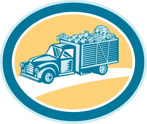 Recogida Vintage entrega de camiones cosecha retro — Vector de stock