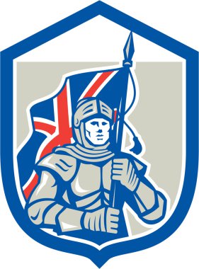 İngiliz bayrağı kalkan Retro tutan knight