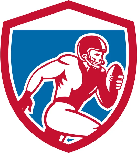 American Football Player Running Shield Retro — Stock Vector