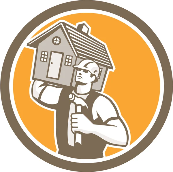 Bauarbeiter Schreiner trägt Häuserhammer Retro — Stockvektor