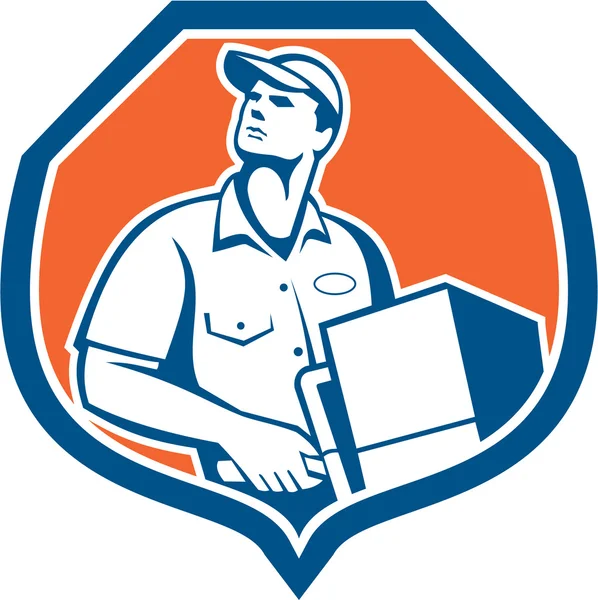 Delivery Worker Deliver Package Carton Box Retro — Stock Vector