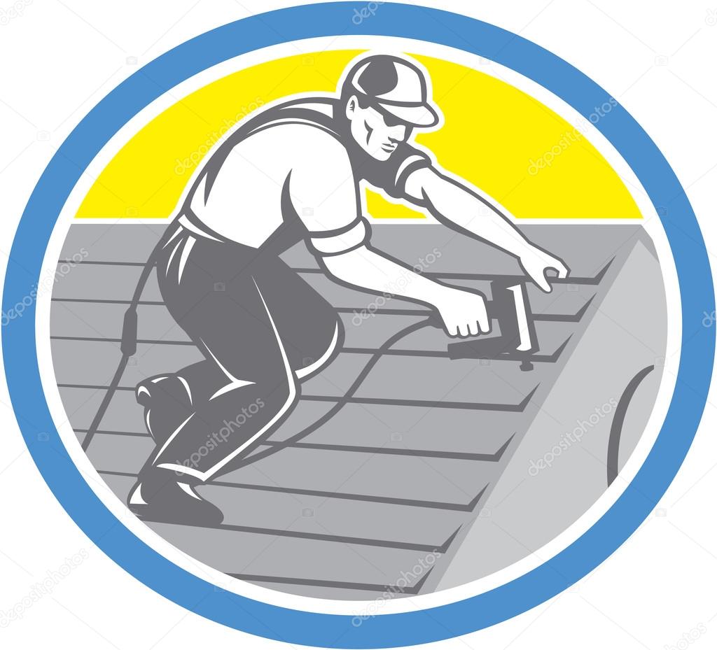 Roofer Roofing Worker Circle Retro
