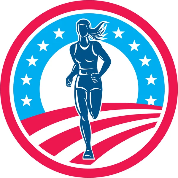 American Feminino Triatleta Maratona Corredor Círculo — Vetor de Stock