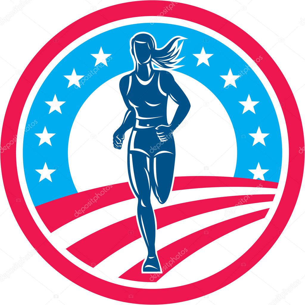 American Female Triathlete Marathon Runner Circle