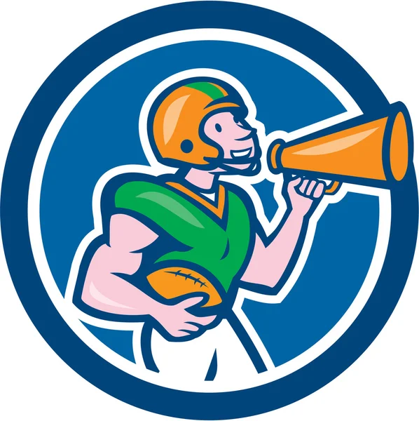 Football Americano Quarterback Bullhorn Cartoon — Vettoriale Stock