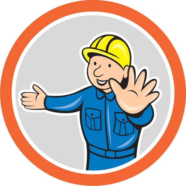 Builder Hands Out Circle Cartoon — Stock Vector