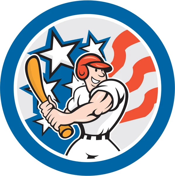 Giocatore di baseball americano Batting Circle Cartoon — Vettoriale Stock