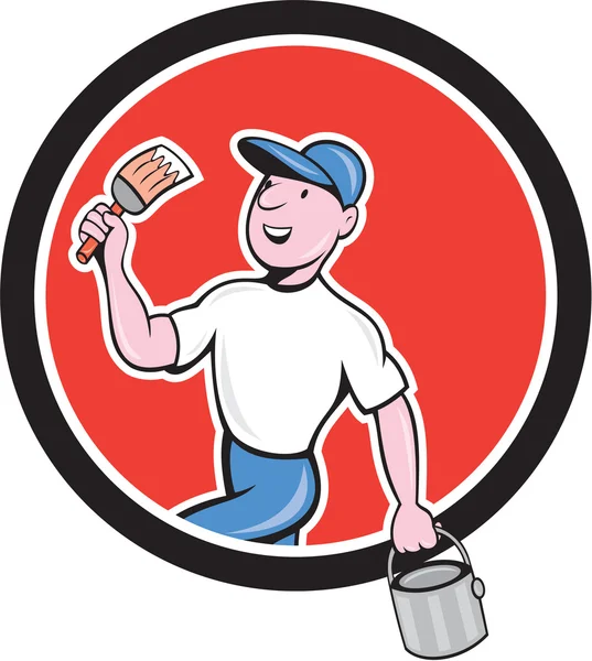 House Painter Holding Paintbrush Bucket Cartoon — Stock Vector