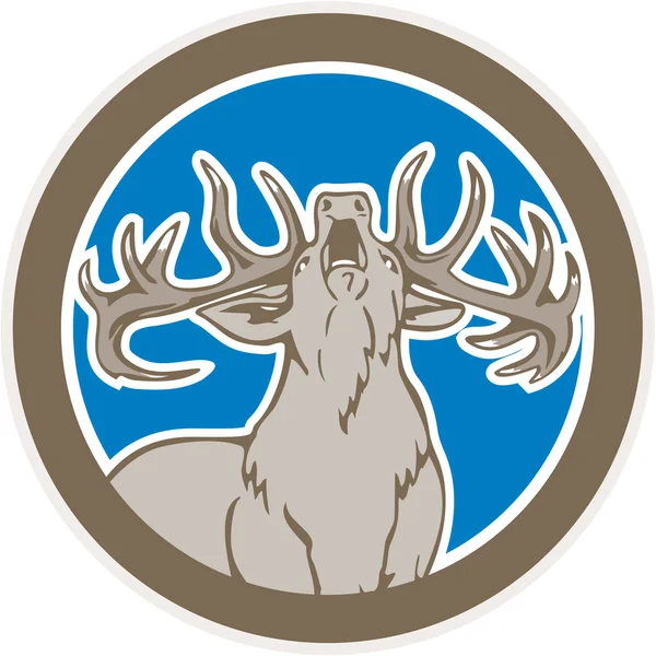 Stag Deer Roaring Circle Retro — Stock Vector