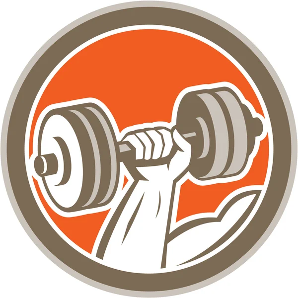 Levantamiento a mano Dumbbell Circle Retro — Vector de stock