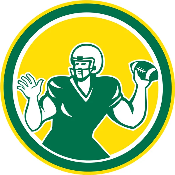 Αμερικανικό ποδόσφαιρο quarterback qb κύκλο ρετρό — Διανυσματικό Αρχείο