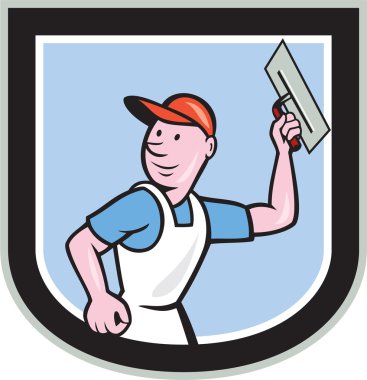 Sıvacı duvar işçisi kalkan karikatür