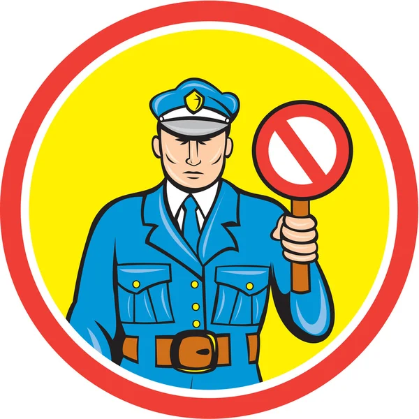 Traffic Policeman Stop Hand Signal Cartoon — Stock Vector