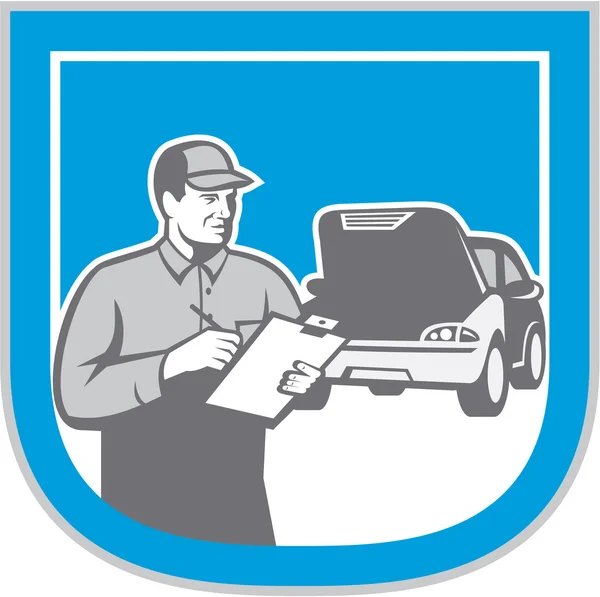 Auto Mécanicien Automobile Réparation de Voiture Vérifier Rétro — Image vectorielle