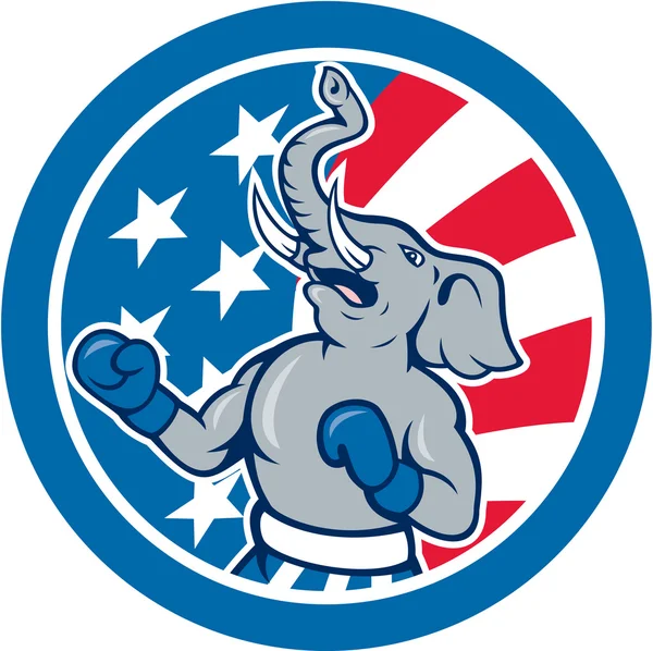 Caricatura republicana del círculo de la mascota del boxeador del elefante — Vector de stock