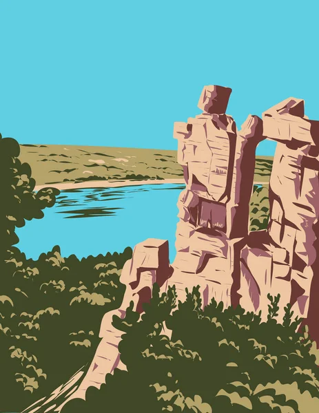 米国ウィスコンシン州バラブーにあるDevil Lake State ParkのWpaポスターアートは 作品プロジェクト管理スタイルで行われました — ストックベクタ
