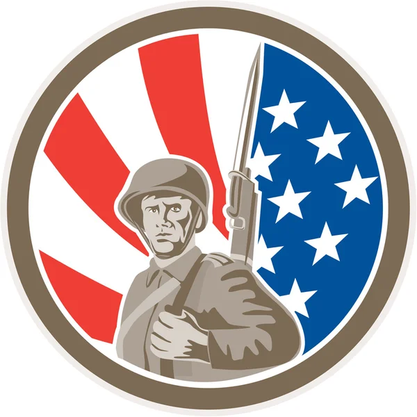 Amerikanischer Soldat Bajonettkreis retro — Stockvektor