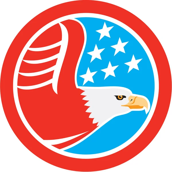 Águila calva americana estrellas círculo retro — Vector de stock