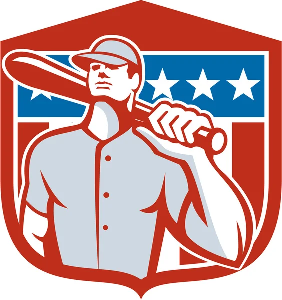 American Baseball Batter Bat Shield Retro — Stock Vector