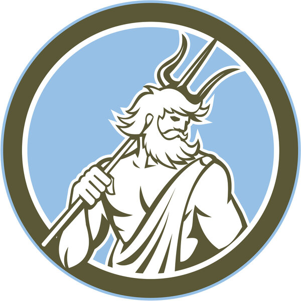Neptune Poseidon Trident Circle Retro