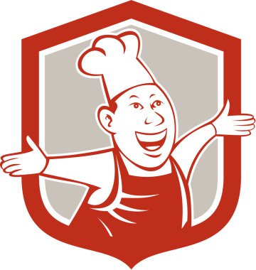 Şef Aşçı mutlu kollarını kalkan karikatür