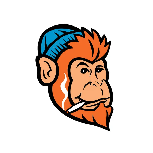 Mascota Ilustración Cabeza Mono Mono Primates Chimpancé Fumando Una Articulación — Vector de stock