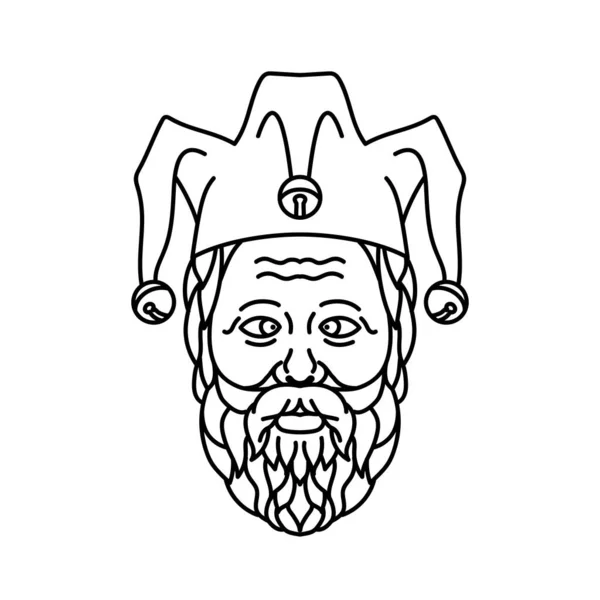 Моно Линия Изображения Головы Старого Придворного Шута Дурака Шляпе Шуте — стоковый вектор