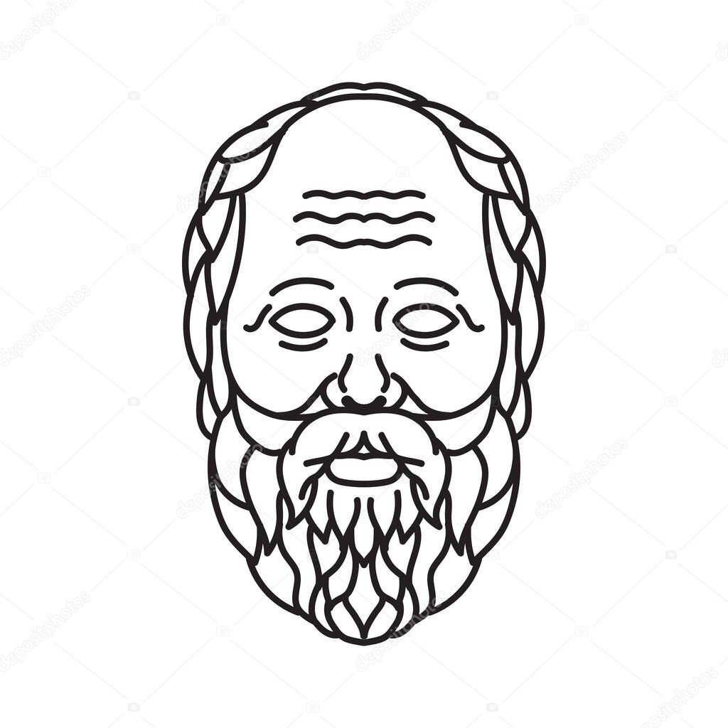 Mono line illustration of  head of the Greek philosopher Socrates from Athens credited as founder of Western philosophy and the first moral philosopher of thought done in monoline line art style.