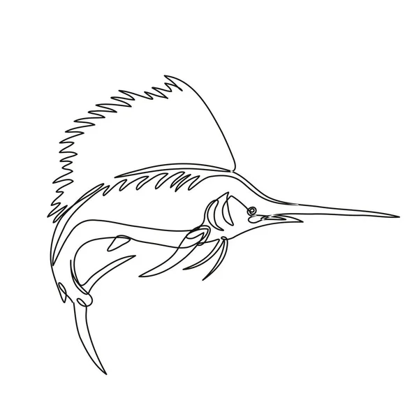 Durchgehende Linienzeichnung Illustration Eines Atlantischen Segelfisches Oder Istiophorus Albicans Der — Stockvektor