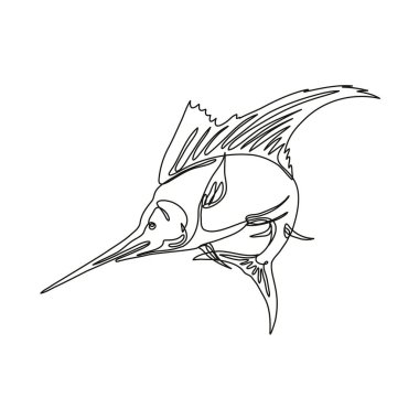 Continuous line drawing illustration of sailfish jumping up done in mono line or doodle style in black and white on isolated background.  clipart